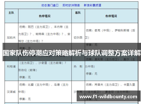 国家队伤停潮应对策略解析与球队调整方案详解